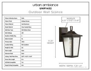 Urban Ambiance - Wall Sconce - UHP1452 Traditional Outdoor Wall Sconce, 11 - 1/4''H x 7 - 1/4