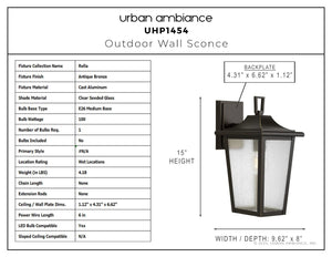 Urban Ambiance - Wall Sconce - UHP1454 Traditional Outdoor Wall Sconce, 15''H x 9 - 5/8