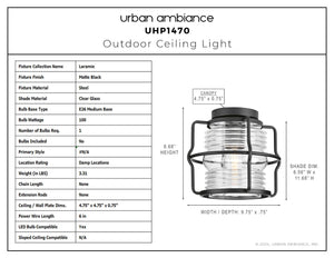 Urban Ambiance - Ceiling Light - UHP1470 Coastal Outdoor Ceiling Light, 8 - 11/16''H x 9 - 3/4