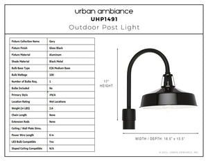 Urban Ambiance - Post Light - UHP1491 Industrial Outdoor Post Light, 17''H x 18 - 1/2