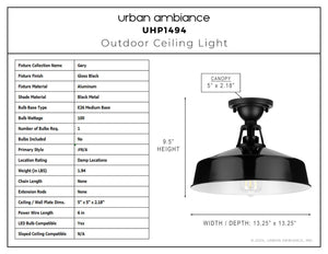 Urban Ambiance - Ceiling Light - UHP1494 Industrial Outdoor Ceiling Light, 9 - 1/2''H x 13 - 1/4