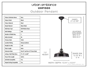 Urban Ambiance - Pendant - UHP1500 Industrial Outdoor Pendant, 7 - 1/2''H x 13 - 1/89