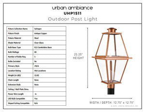 Urban Ambiance - Post Light - UHP1511 Vintage Outdoor Post Light, 25 - 1/4''H x 12 - 3/4