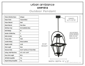 Urban Ambiance - Pendant - UHP1512 Vintage Outdoor Pendant, 25 - 5/8''H x 12