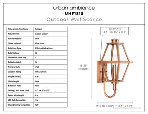 Urban Ambiance - Wall Sconce - UHP1515 Vintage Outdoor Wall Sconce, 18 - 1/8''H x 8 - 1/2