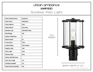 Urban Ambiance - Post Light - UHP1521 Farmhouse Outdoor Post Light, 13 - 1/2''H x 8