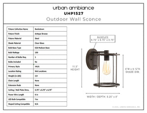 Urban Ambiance - Wall Sconce - UHP1527 Farmhouse Outdoor Wall Sconce, 11 - 1/2''H x 9 - 1/4