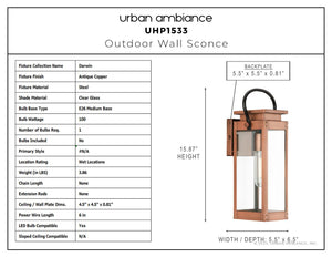 Urban Ambiance - Wall Sconce - UHP1533 Modern Farmhouse Outdoor Wall Sconce, 15 - 7/8''H x 5 - 1/2
