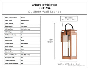 Urban Ambiance - Wall Sconce - UHP1534 Modern Farmhouse Outdoor Wall Sconce, 19 - 3/8''H x 6 - 1/2