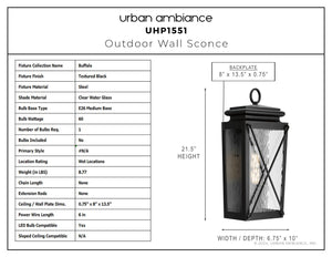 Urban Ambiance - Wall Sconce - UHP1551 Tudor Outdoor Wall Sconce, 21 - 1/2''H x 6 - 3/4
