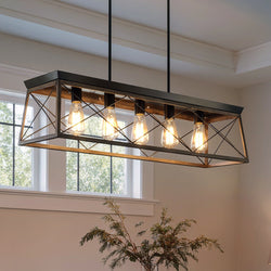 Urban Ambiance - Chandelier - UHP2126 Luxe Industrial Linear Chandelier, 9"H x 38"W, Olde Bronze Finish, Berkeley Collection -