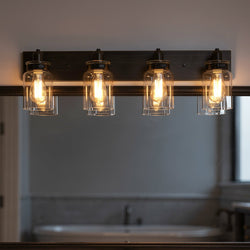 Urban Ambiance - Bath Light - UHP2145 Modern Farmhouse Industrial Bath Fixture, 8-5/8"H x 30-1/4"W, Olde Bronze Finish, Bridgeport Collection -