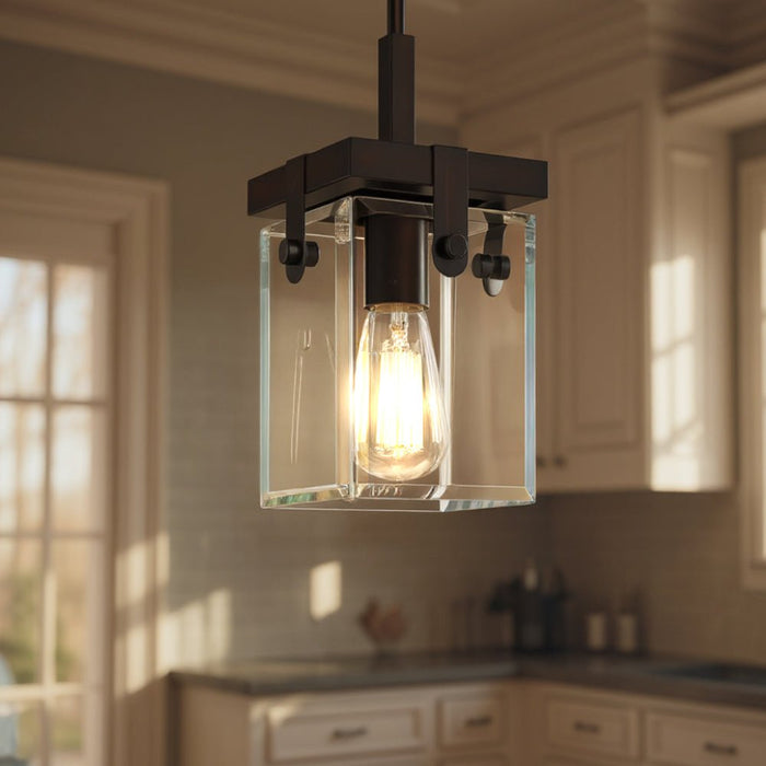 UHP2446 Modern Farmhouse Modern Pendant, 11-7/8"H x 6-1/2"W SQ, Olde Bronze Finish, Bristol Collection