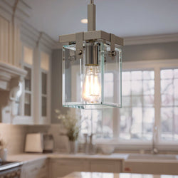 Urban Ambiance - Pendant Light - UHP2447 Modern Farmhouse Modern Pendant, 11 - 7/8"H x 6 - 1/2"W SQ, Brushed Nickel Finish, Bristol Collection - 