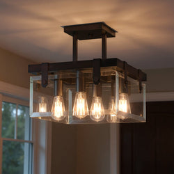 Urban Ambiance - Ceiling Light - UHP2448 Modern Farmhouse Ceiling Fixture, 14"H x 16 - 3/4"W SQ, Olde Bronze Finish, Bristol Collection - 