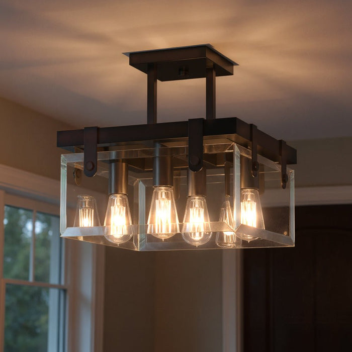 UHP2448 Modern Farmhouse Ceiling Fixture, 14"H x 16-3/4"W SQ, Olde Bronze Finish, Bristol Collection