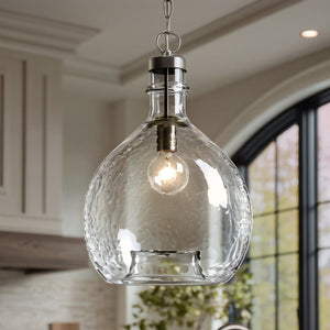 Urban Ambiance - Pendant Light - UHP2772 Modern Farmhouse Pendant, 20 - 3/8"H x 13"W, Brushed Nickel Finish, Hobart Collection - 