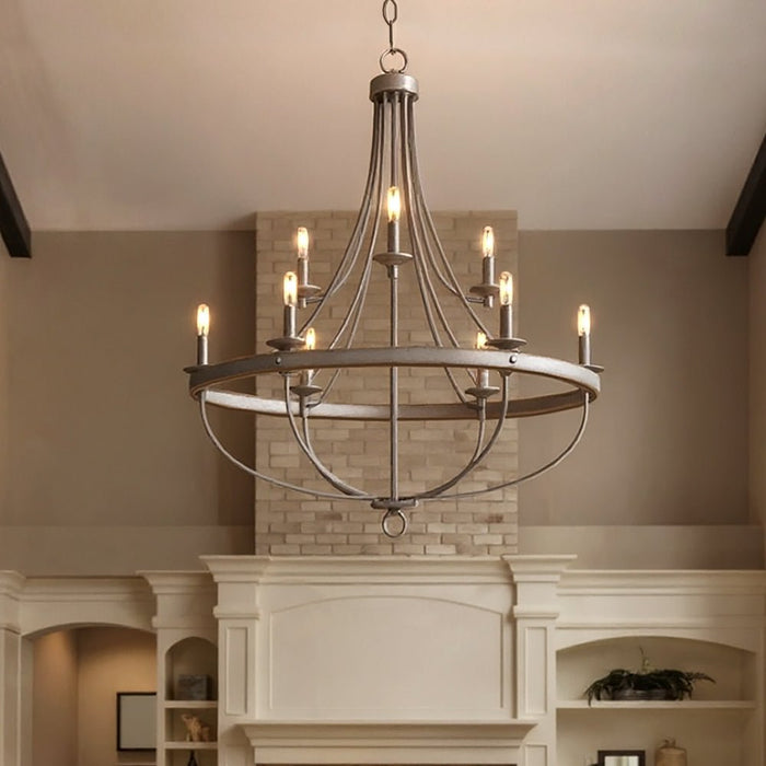 UHP2902 Farmhouse Farmhouse Chandelier, 40-1/2" x 35", Galvanized Steel Finish, Adelaide Collection