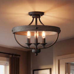 Urban Ambiance - Ceiling Light - UHP3441 French Rustic Ceiling Light, 12.625"H x 15.25"W, Charcoal Finish, Adelaide Collection - 