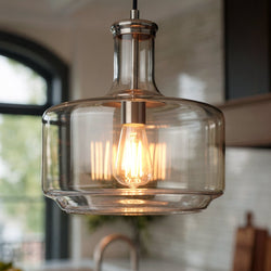 Urban Ambiance - Pendant Light - UHP3720 Luxe Industrial Pendant Light, 14"H x 12.25"W, Brushed Nickel Finish, Eagan Collection - 