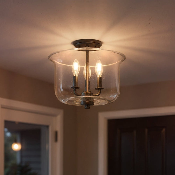 UHP3731 French Rustic Ceiling Light, 11.875"H x 13.75"W, Midnight Black Finish, Missoula Collection