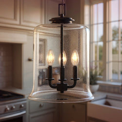 Urban Ambiance - Pendant Light - UHP3821 French Rustic Pendant Light, 17.125"H x 12.875"W, Midnight Black Finish, Missoula Collection - 