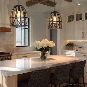Urban Ambiance - Pendant - UHP4122 Farmhouse Pendant 17.25''H x 14''W, Black Oak Finish, Bairnsdale Collection - 