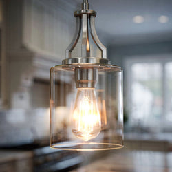 Urban Ambiance - Pendant - UHP4372 Contemporary Pendant 12.5''H x 6.375''W, Brushed Nickel Finish, Mesa Collection - 