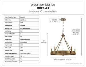 Urban Ambiance - Chandelier - UHP4483 Modern Farmhouse Indoor Chandelier, 21''H x 26