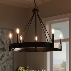 Urban Ambiance - Chandelier - UHP4484 Modern Farmhouse Indoor Chandelier, 21''H x 26"W x 26''D, Matte Black Finish, Fremantle Collection - 
