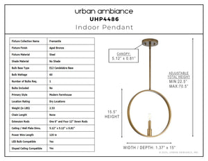 Urban Ambiance - Pendant - UHP4486 Modern Farmhouse Indoor Pendant, 15 - 1/2''H x 1 - 3/8