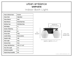 Urban Ambiance - Bath Light - UHP4515 Mid Century Modern Indoor Bath Light, 7 - 1/2''H x 7