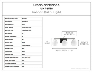 Urban Ambiance - Bath Light - UHP4518 Mid Century Modern Indoor Bath Light, 7 - 1/2''H x 7