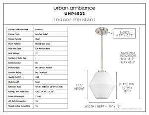 Urban Ambiance - Pendant - UHP4522 Mid - Century Modern Indoor Pendant, 11 - 1/2''H x 10