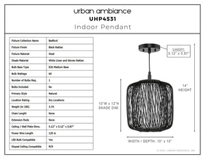 Urban Ambiance - Pendant - UHP4531 Natural Indoor Pendant, 14''H x 10