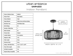 Urban Ambiance - Pendant - UHP4533 Natural Indoor Pendant, 10''H x 16