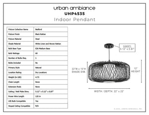 Urban Ambiance - Pendant - UHP4535 Natural Indoor Pendant, 12''H x 22