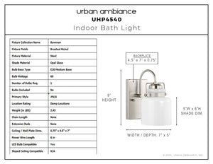 Urban Ambiance - Bath Light - UHP4540 Transitional Indoor Bath Light, 9''H x 7