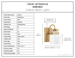 Urban Ambiance - Bath Light - UHP4541 Transitional Indoor Bath Light, 9''H x 7