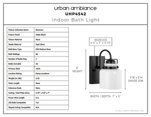 Urban Ambiance - Bath Light - UHP4542 Transitional Indoor Bath Light, 9''H x 7
