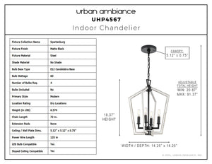 Urban Ambiance - Chandelier - UHP4567 Modern Indoor Chandelier, 18 - 3/8''H x 14 - 1/4