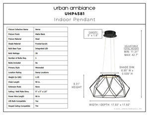 Urban Ambiance - Pendant - UHP4581 Minimalist Indoor Pendant, 9 - 5/16''H x 17 - 15/16