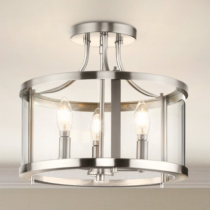 UHP4591 Modern Farmhouse Indoor Ceiling Light, 12-1/8''H x 13"W x 13''D, Brushed Nickel Finish, Siegen Collection