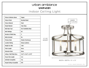 Urban Ambiance - Ceiling Light - UHP4591 Modern Farmhouse Indoor Ceiling Light, 12 - 1/8''H x 13