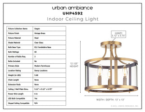 Urban Ambiance - Ceiling Light - UHP4592 Modern Farmhouse Indoor Ceiling Light, 12 - 1/8''H x 13