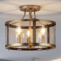 Urban Ambiance - Ceiling Light - UHP4592 Modern Farmhouse Indoor Ceiling Light, 12 - 1/8''H x 13"W x 13''D, Vintage Brass Finish, Siegen Collection - 