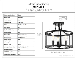 Urban Ambiance - Ceiling Light - UHP4593 Modern Farmhouse Indoor Ceiling Light, 12 - 1/8''H x 13