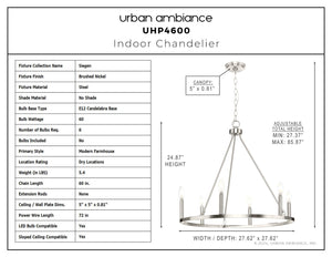 Urban Ambiance - Chandelier - UHP4600 Modern Farmhouse Indoor Chandelier, 24 - 7/8''H x 27 - 5/8