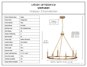 Urban Ambiance - Chandelier - UHP4601 Modern Farmhouse Indoor Chandelier, 24 - 7/8''H x 27 - 5/8
