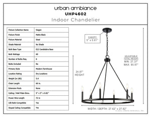 Urban Ambiance - Chandelier - UHP4602 Modern Farmhouse Indoor Chandelier, 24 - 7/8''H x 27 - 5/8